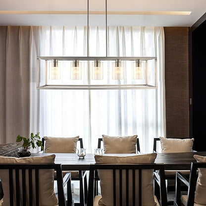 Chandeliers for Dining Room, 5 Light Dining Room Light Fixture Modern Metal Industrial Kitchen Lighting Fixtures Ceiling Easy Installation Kalium Pendant Lights for Bar Restaurant-E26 Socket,Sliver