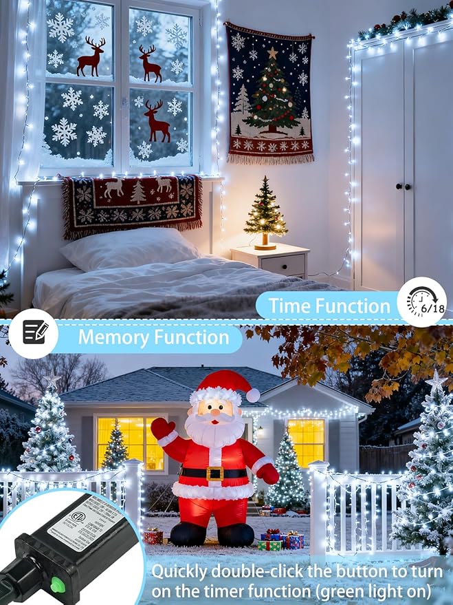 2-Pack 66FT 200 LED White Christmas String Lights Indoor Outdoor, Extendable Christmas Tree Lights with 13 Modes Twinkle Lights, Plug in Fairy String Lights for Xmas Tree Party Garden (Cool White)