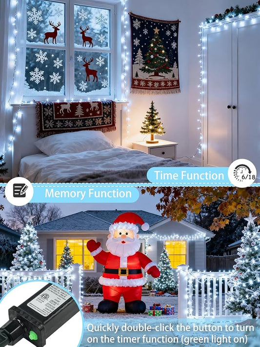 2-Pack 66FT 200 LED White Christmas String Lights Indoor Outdoor, Extendable Christmas Tree Lights with 13 Modes Twinkle Lights, Plug in Fairy String Lights for Xmas Tree Party Garden (Cool White)