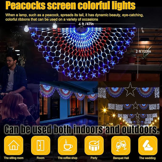 HYH American Flag LED Lights - 47in Patriotic Lights for 4th of July Decorating Indoor and Outdoor Waterproof Half Fan Flag Light for Patriotic LED Lighting Banner House, Garden,Decoration