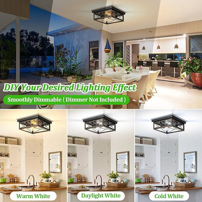 Oil Rubbed Bronze Hallway Light Fixture Ceiling, 2-Light Farmhouse Industrial Flush Mount Ceiling Lamp, 1-Pack Metal Kitchen Light Fixture, Close to Ceiling Lamp for Bedroom Living Room Entryway