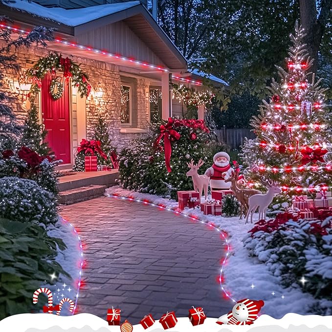 JMEXSUSS 200 LED Solar Rope Lights, 72ft IP 65 Outdoor Waterproof Christmas Lights with 8 Modes, Red and White for Fence Yard Walkway (Pack of 2)