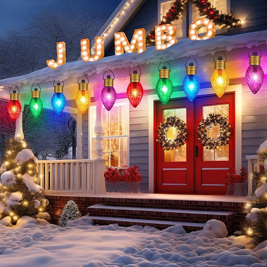 Strawberry Jumbo C9 Christmas Pathway Lights Outdoor - 8.5 Feet 5 LED C9 Christma Lights,C7 Light Covered Jumbo Multicolor Christmas Light Outdoor Decorations for Lawn Holiday Outside Yard