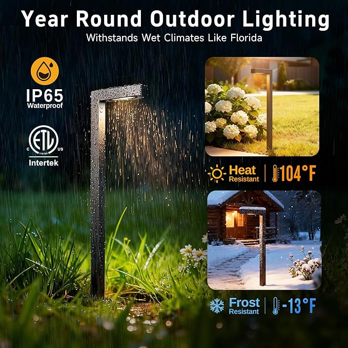 Gardenreet Low Voltage Pathway Lights Brass, LED Landscape Path Lights, Yard Lights Outdoor Waterproof IP65, 12V Wired L Shape Bronze for Garden Walkway with 3W 270LM 2700K G4 Bulb 4 Pack