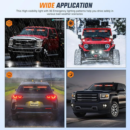 Nilight 162 LED Traffic Advisor Strobe Light Bar 2-in-1 Red White Emergency Warning Hazard Lights with Controller 4 Switchable Color 36 Flash Pattern for Trucks Cars Tow Plow Construction Vehicles