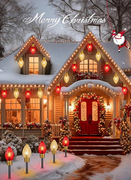 Strawberry Jumbo C9 Christmas Pathway Lights Outdoor - 8.5 FT 5 LED Large C9 Pathway Lights, Hanging Jumbo Christmas Light Outdoor Decorations for Lawn Holiday Yard, Red & Warm White