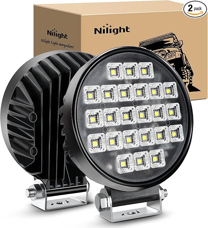 Nilight 4.3 Inch Round Utility LED Work Light W/Integrated Toggle Switch, 2PCS 72W 5760LM 150° Flood Lamp for Offroad Heavy Equipment Vehicles Truck Tractor Golf cart Boat ATV UTV