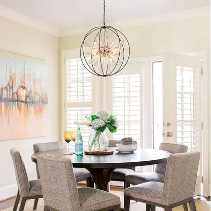 31.5" Black Gold Large Globe Sputnik Chandelier, 12-Light Mid Century Modern Industrial Starburst Golden Satellite Light Fixture for High Ceiling Living Room Dining Room Foyer Stairway,E12