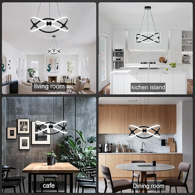 Mayful Modern LED Chandelier,3-Color Dimmable with Remote Control,Black Adjustable Height Pendant Light Fixtures with Circular Ring Shape,Modern Chandeliers for Dining Room Kitchen Island Living Room