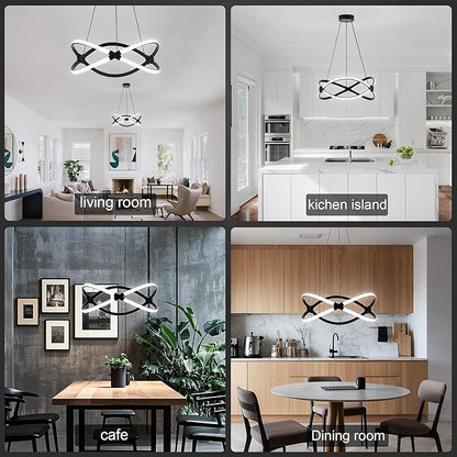 Mayful Modern LED Chandelier,3-Color Dimmable with Remote Control,Black Adjustable Height Pendant Light Fixtures with Circular Ring Shape,Modern Chandeliers for Dining Room Kitchen Island Living Room