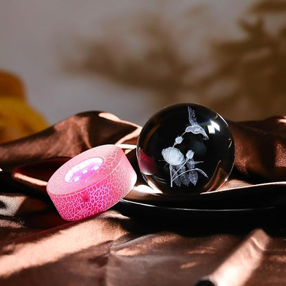 3D Hummingbird Gifts For Women with Rose Crystals Ball - Hummingbird Figurines Decor Glass Animals Figurine Hummingbird Stuff for Room Birthday for Best Friend Lovers Keepsake Paperweight