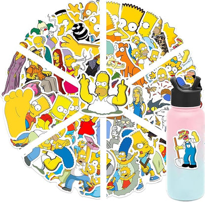50pcs Cartoon Anime The Simpsons Stickers for Teens Adult, Waterproof Vinyl Cartoon Movie Decal for Water Bottle Skateboard Guitar Travel Case Bike Laptop,Car Bumper,Luggage,Phone (simps)