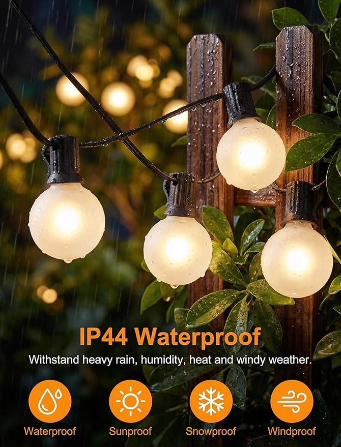 G40 Outdoor Frosted String Lights, 25Ft Globe Frosted White String Lights with 27 Small Round Bulbs, Waterproof Connectable Hanging Lights for Outside Backyard Porch Umbrella Bistro Decor, Black Wire