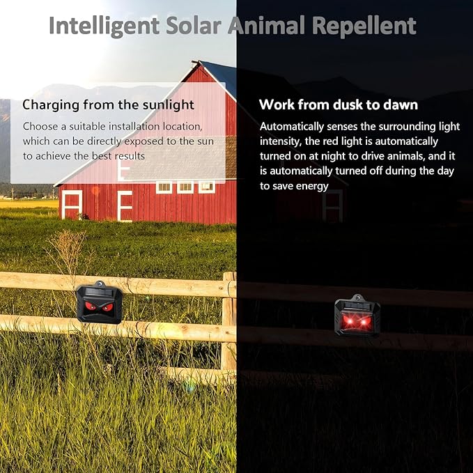 Solar Control Light Nocturnal Animal Repeller Outdoor Deterrent Devices Light Sensor Animal Repellent for Skunk Deer Coyote Fox Raccoon Cat Garden Yard Farm Chicken Coop (6, Black)