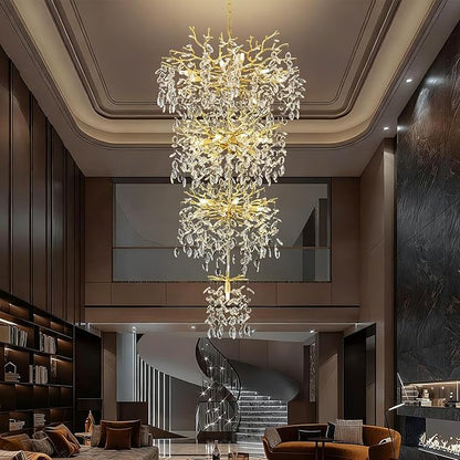 Modern Tree Branch Crystal Chandelier 91" Gold Luxury Large Pendant Lighting 25-Light Contemporary K9 Crystal Chandeliers for Dining Room Kitchen Living Room Foyer Entryway (Gold, H91-Round)