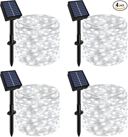 Solar String Lights Outdoor Waterproof 4 Pack Total 132ft 400LED 8 Modes Twinkle Lights Solar Fairy Lights for Patio, Garden Yard Party Wedding Tree Christmas Halloween Decoration, White