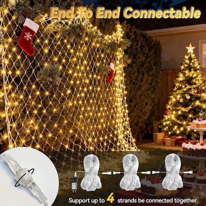 LitHome 10 x 10FT Gazebo Net Lights Outdoor, 200 LED Gazebo Lighting Waterproof, 8 Modes Connectable Christmas Net Lights with Timer, Warm White Mesh Light Plug in for Bushes, Pergolas, Backyard Decor