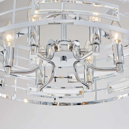 Saint Mossi Modern K9 Crystal Chandeliers, Drum Pedant Light Fixture for Living Space, D18 x H24, Adjustable Chains 59", Chrome Finish Metal Frame