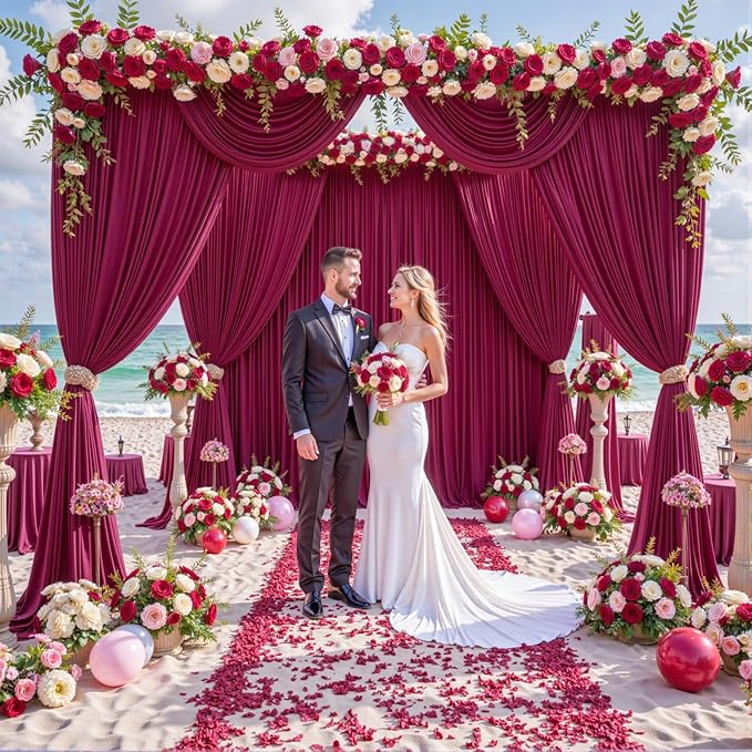 20ft x 10ft Burgundy Backdrop Curtain for Parties Wedding Maroon Wrinkle Free Backdrop Drapes Panels for Birthday Party Bridal Shower Photo Photography Polyester Fabric Background Decoration