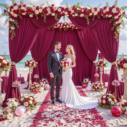 20ft x 10ft Burgundy Backdrop Curtain for Parties Wedding Maroon Wrinkle Free Backdrop Drapes Panels for Birthday Party Bridal Shower Photo Photography Polyester Fabric Background Decoration