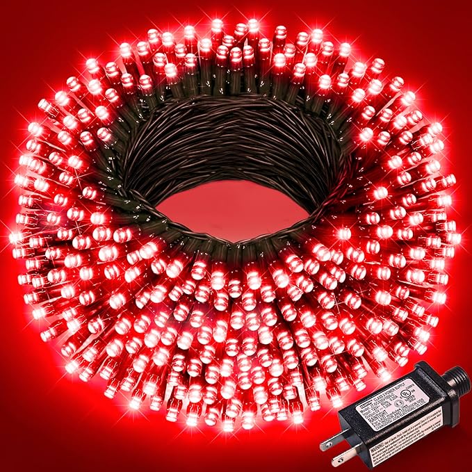 100FT 300 LED Christmas Lights Outdoor, Plug in String Lights for Outside Waterproof with 8 Modes, Connectable Green Wire Fairy Twinkle Lights for Indoor Patio Garden Xmas Holiday Decorations, Red