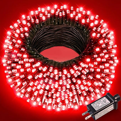 100FT 300 LED Christmas Lights Outdoor, Plug in String Lights for Outside Waterproof with 8 Modes, Connectable Green Wire Fairy Twinkle Lights for Indoor Patio Garden Xmas Holiday Decorations, Red