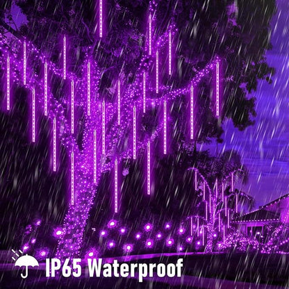 JMEXSUSS 2 Pack Purple Solar Halloween Lights, 16 Tube 288 LED Solar Meteor Shower Rain Lights, Christmas Light Outdoor Waterproof for Tree Halloween Christmas Decorations