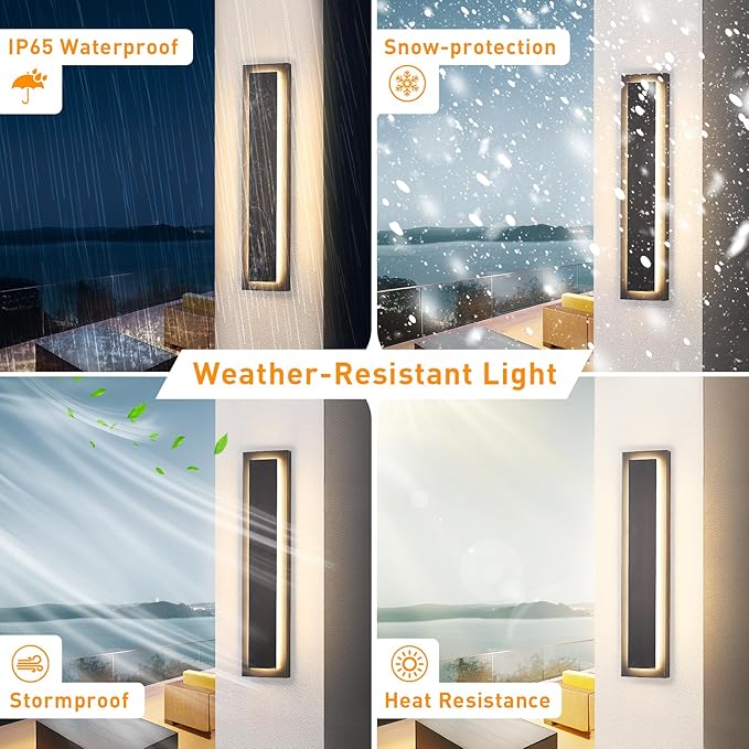 𝟐𝟒 𝐈𝐍 Porch Lights Outdoor Sconce Light,Modern Exterior Front Door Lighting Fixture,Black Led Long Outdoor Wall Light,Waterproof Outside Lights For House,Patio,Garage,24W Warm White 1 Pack