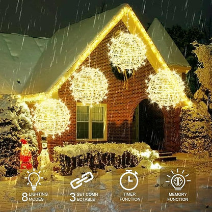 Baung Christmas String Lights Outdoors,4 Pack 15.74" Sphere Lights,Ball Tree Garden Globe Lights for Home, Party, Christmas, Porch Patio,Wedding, Garden,Tree Decoration with Plug