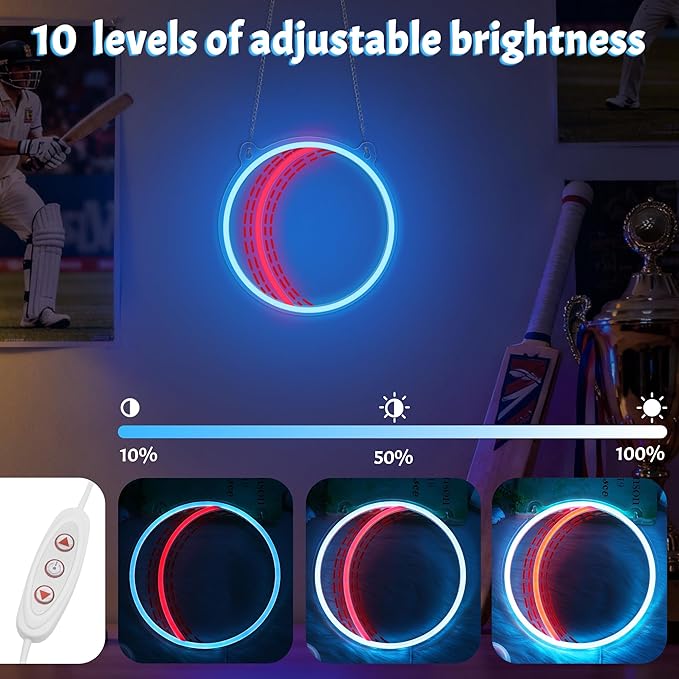 OkiyiD Cricket Ball Neon Sign – Sport Shaped LED Light for Game Room Man Cave Bar Decor, Cricket Gifts for Boys Men Dad Husband, USB Powered Dimmable Wall Decor Accessories