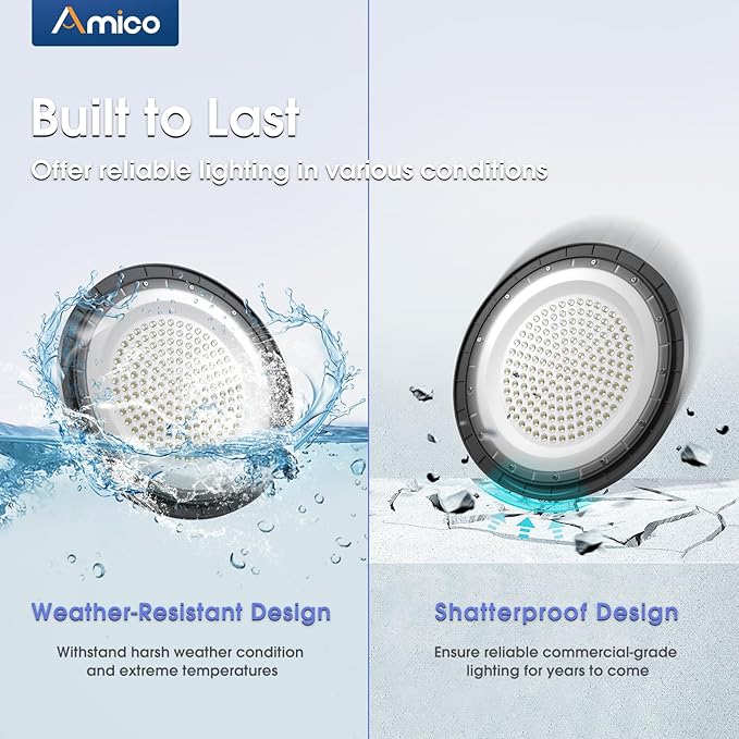 Amico UFO LED High Bay Light 150W 21000lm 5000K High Bay LED Shop Lights for Workshop Warehouse Barn with UL Listed US Hook 5' Cable Alternative to 650W MH/HPS for Commercial Lighting Fixture 20 Pack