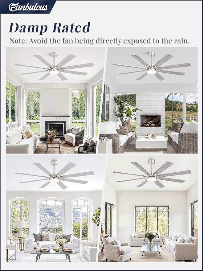 Fanbulous 65 Inch Ceiling Fan with Light and Remote, 6 Speeds Reversible DC Motor Ceiling Fans for Living Room Patio Garage, 3CCT Dimmable LED, 8 Wood Blades, Downrod Mount, Sloped Ceiling Compatible