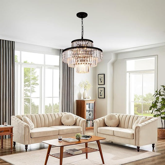 Black Luxury Crystal Chandelier Modern Chandeliers Lights Fixture Hanging Pendant Light Fixture for Dining Room Bedroom Living Room Dia 20 Inch-Black