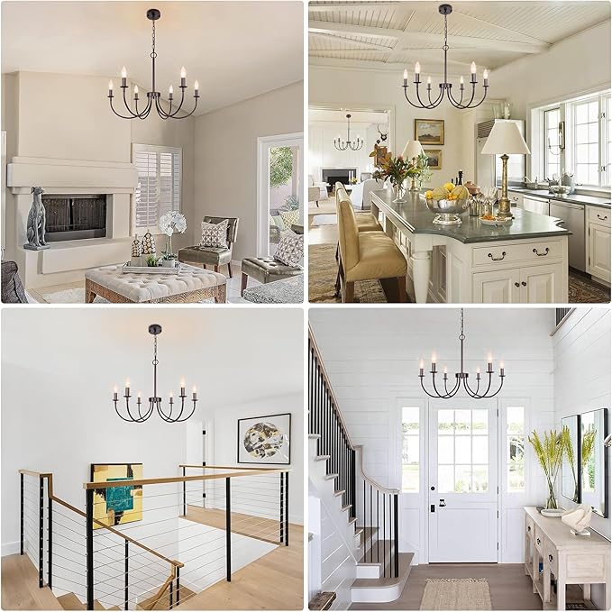 Farmhouse Chandelier, 6-Light Chandeliers for Dining Room Lighting Fixtures Hanging, Oil Rubbed Bronze Candle Chandelier Rustic Industrial Modern Chandelier for Living Room, Bedroom, Foyer