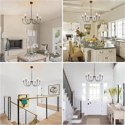 Farmhouse Chandelier, 6-Light Chandeliers for Dining Room Lighting Fixtures Hanging, Oil Rubbed Bronze Candle Chandelier Rustic Industrial Modern Chandelier for Living Room, Bedroom, Foyer