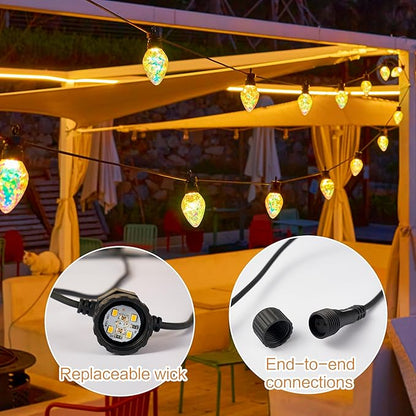 Outdoor String Lights, 50FT 20 LED Iridescent Holographic Bulbs, Waterproof Patio Lights with Remote Control, Shatterproof Connectable Lights for Backyard, Porch, Garden, and Party
