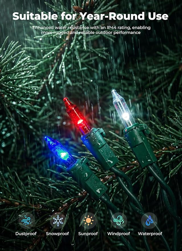 Minetom Red White Blue LED Christmas String Lights, 100 Count 20 Feet 4th July Decoration, Independence Day Decoration, Patriotic Mini Lights Waterproof for Indoor Outdoor Xmas Holiday Party Patio