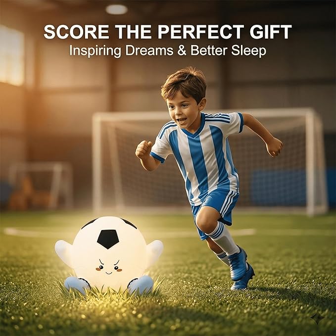 Soccer Night Light for Kids, Rechargeable Silicone Light Up Soccer Ball Lamp, 7-Color Tap Control Dimmable Bedside Nightlight, Cool Soccer Room Decor Stuff, Birthday Gifts for Boys 8-12 & Teens