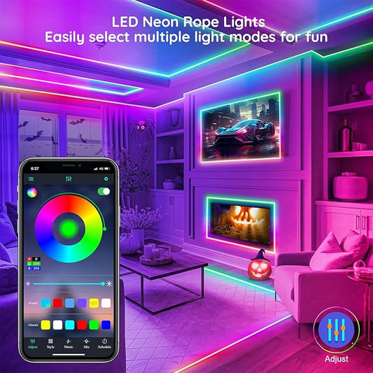 FBZ 120Ft Led Rope Lights, Flexible Neon Lights Control with App/Remote, Multiple Modes, IP65 Outdoor RGB Waterproof, Music Sync Gaming Light Strip for Bedroom Decor