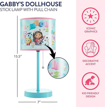 Idea Nuova Gabby's Dollhouse Stick Table Lamp for Kids with Pull Chain
