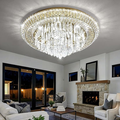 Modern Gold Crystal Chandelier LED Ceiling Light Fixture Raindrop Chandeliers Dimmable Lighting for Living Room Dining Room Entryway Bedroom