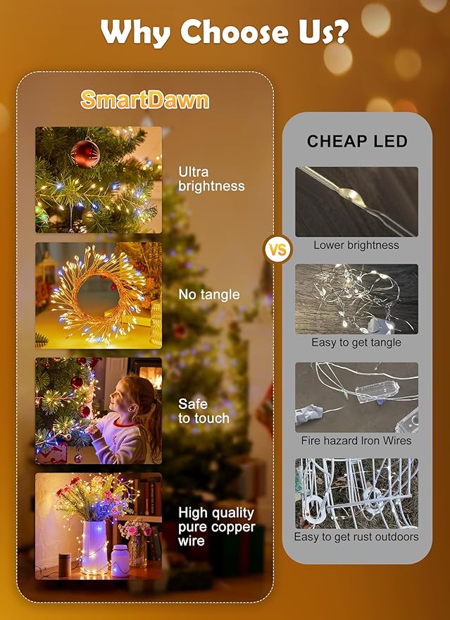 Fairy Lights Battery Operated, 4-Pack Total 40FT 480LEDs Fairy Lights Indoor with Timer, Decorations for Home Stairs Table Tree, Gifts for Kids, 2-Color Twinkling String Lights