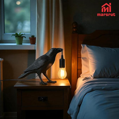 Crow Lamp Holding Light Bulb, Raven Bird Halloween Table Lamp Home Decor, Dark Academia Gothic Styling, Victorian Lifelike Novelty Animal, for Bedside Bedroom Living Room Desk Floor, 11.6 x 6.9 inches