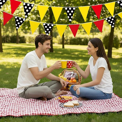 HESTYA 5 Pieces 49 Feet Mouse Pennant Banner Cartoon Party Decorations Cartoon Themed Red Yellow Black White Dot Triangle Flags Bunting Banners for Birthday Wedding Party Decor Indoor Outdoor Supplies
