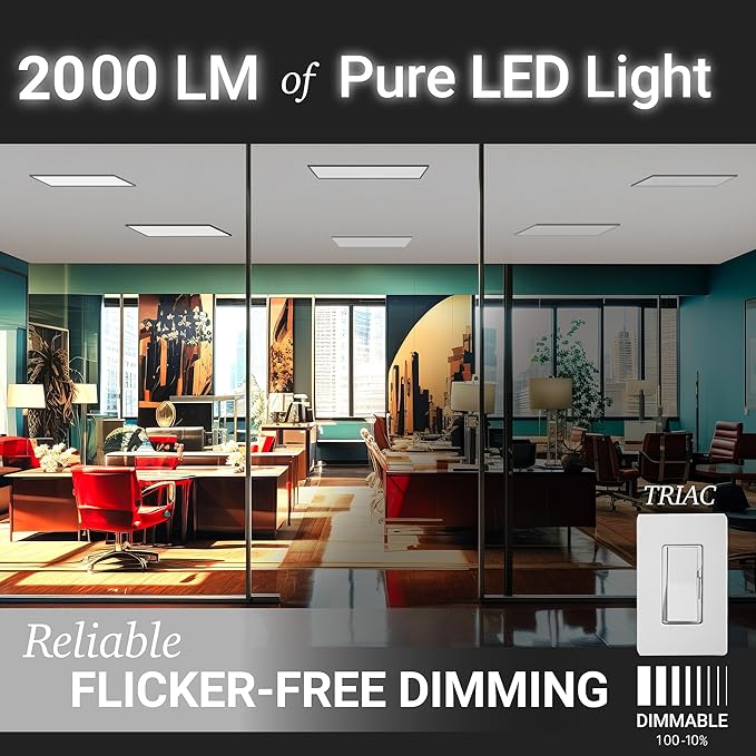 NUWATT 4 Pack, 1x2 LED Flat Panel Light Surface Mount, 5CCT 2700K/3000K/3500K/4000K/5000K Selectable, 2000LM, 22W, Internal Driver, Dimmable, 120V, 1x2 FT Ultra-Thin Ceiling Light Fixture, 1" Thick