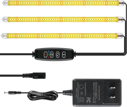 iPower 40W LED Plant Grow Light Strips Full Spectrum for Indoor Plants with Auto ON/Off 3/9/12H Timer, 3 Tubes, Yellow