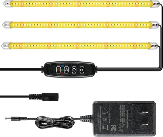 iPower 40W LED Plant Grow Light Strips Full Spectrum for Indoor Plants with Auto ON/Off 3/9/12H Timer, 3 Tubes, Yellow