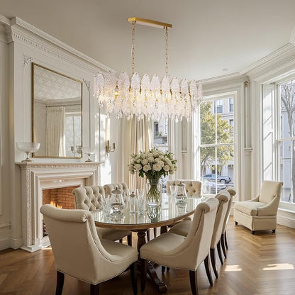 40-inch Gold Rectangle Chandelier for Dining Room,Modern Luxury Chandeliers,Linear Glass Pendant Hanging Lighting Fixture for Kitchen Island,L39.4'' × W13.8'' × H12.2''