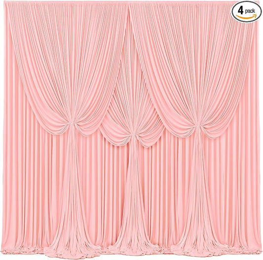 4 Panels Blush Pink Backdrop Curtains for Wedding Party Wrinkle Free Backdrops Curtain Drapes Fabric Decorations Photo Back Drop Cloth for Baby Shower Photography Stage Reception 20ft(W) x 12ft(H)
