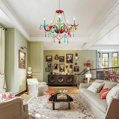 5-Lights Children Chandeliers, Modern Candy Design, Colorful Crystal Chandeliers for Bedroom, Dining Room, D22.8'' × H33.5'', Adjustable Height (33.5"~70.9"), Youth Color & Chrome Finish Frame